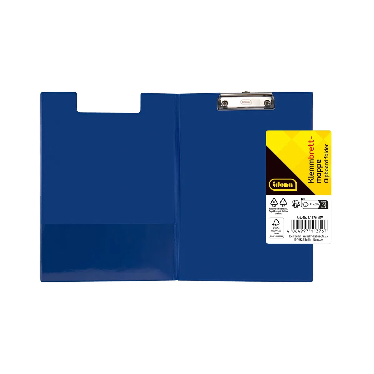 Idena 90295 - Carpeta portapapeles para DIN A4, 12 unidades, formato vertical, portapapeles revestido de PVC en azul, con tapa