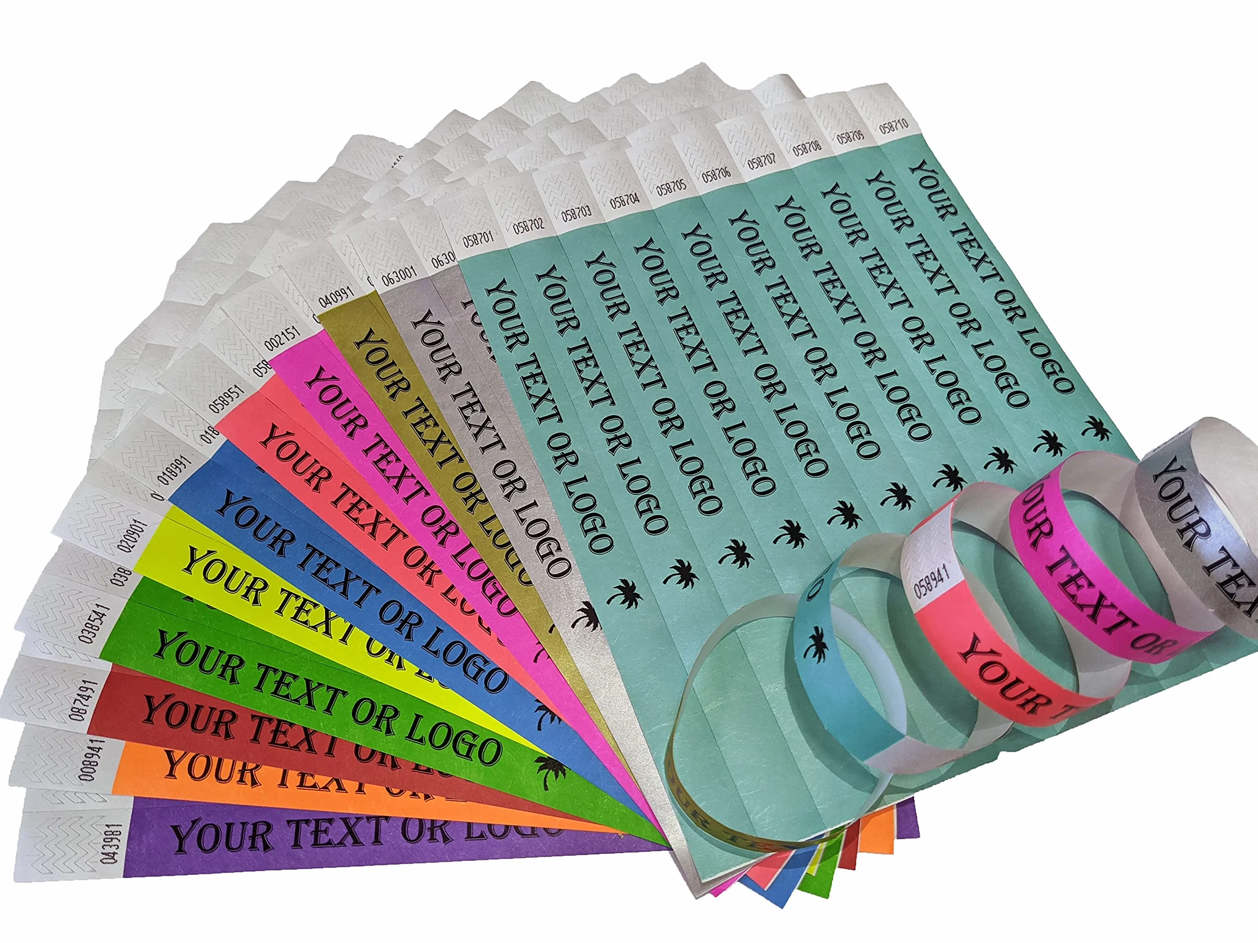 Pulseras de Tyvek Naranja Neón Personalizadas para Eventos con Texto o Logo