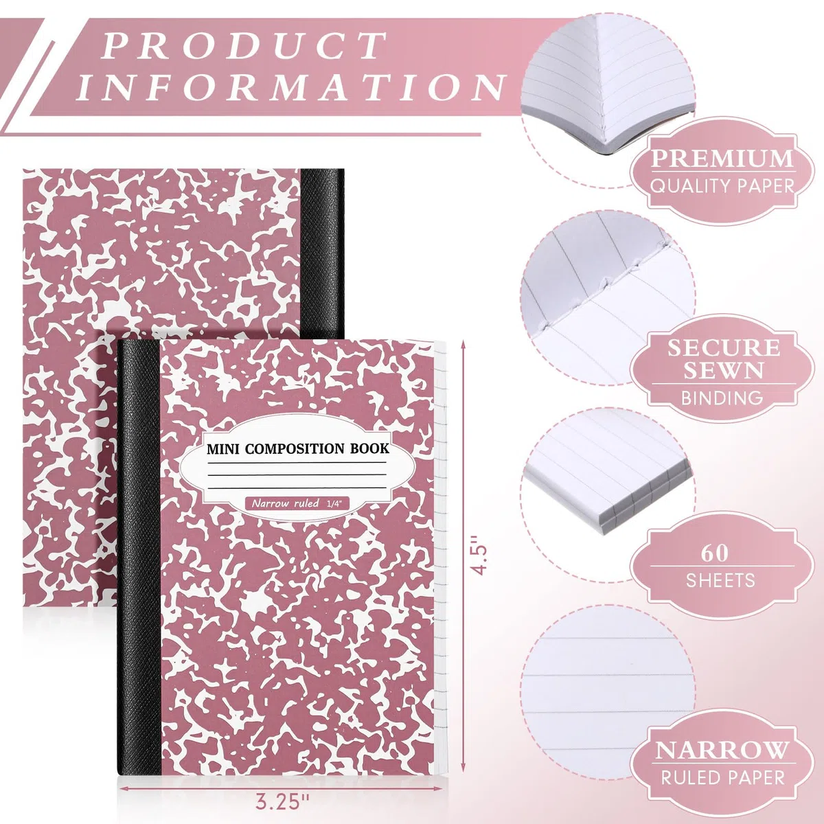 Colarr Paquete de 48 mini cuadernos de composición, cubiertas de mármol surtidas de 4.5 x 3.25 pulgadas, mini cuadernos de bolsillo con rayas estrechas para escuela, oficina, 120 páginas (60 hojas