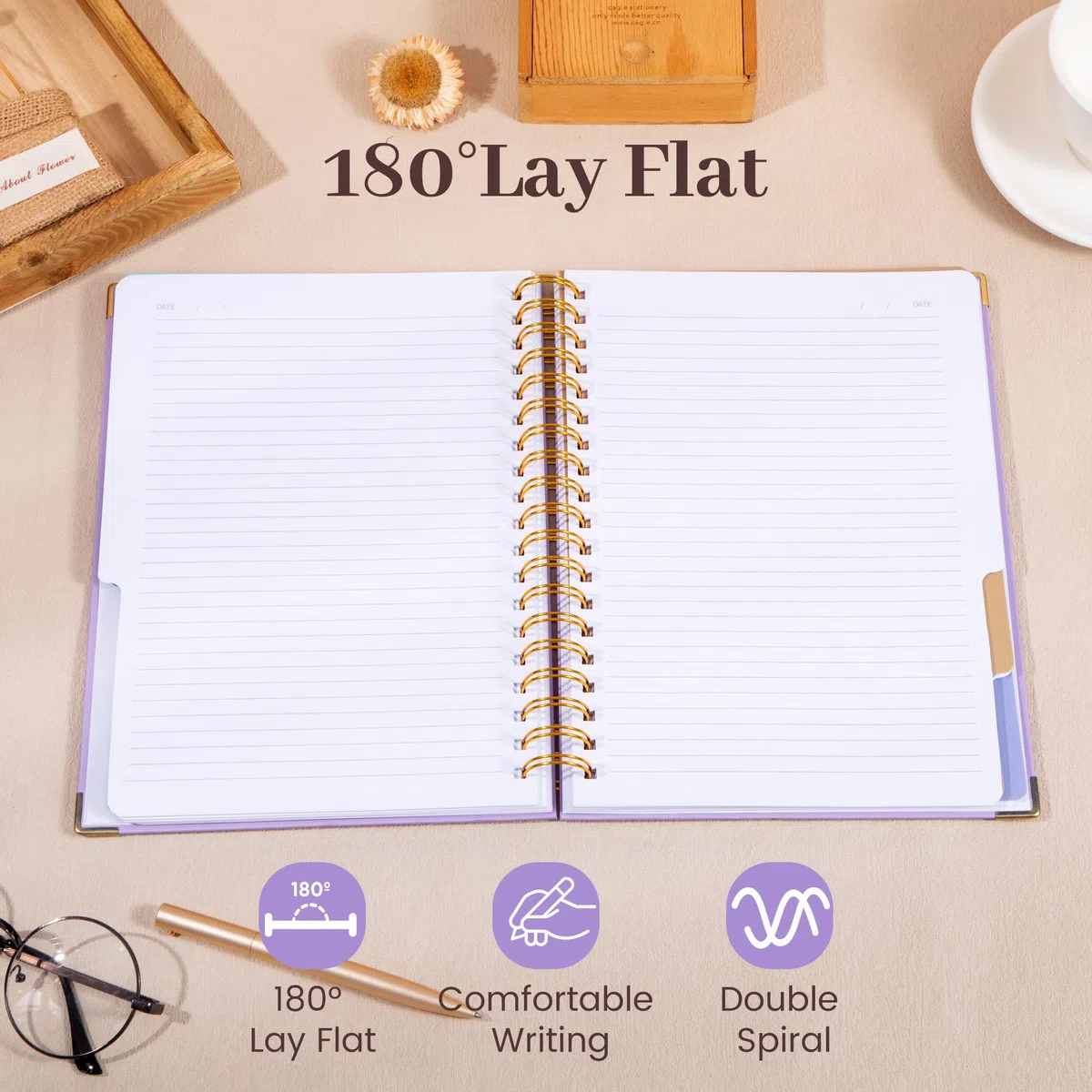 Cuaderno de espiral de tapa dura con pestañas de 7 x 10 pulgadas, diario grande con rayas en espiral para mujeres con divisores, 240 páginas, cuaderno de composición a rayas universitarias, cuaderno