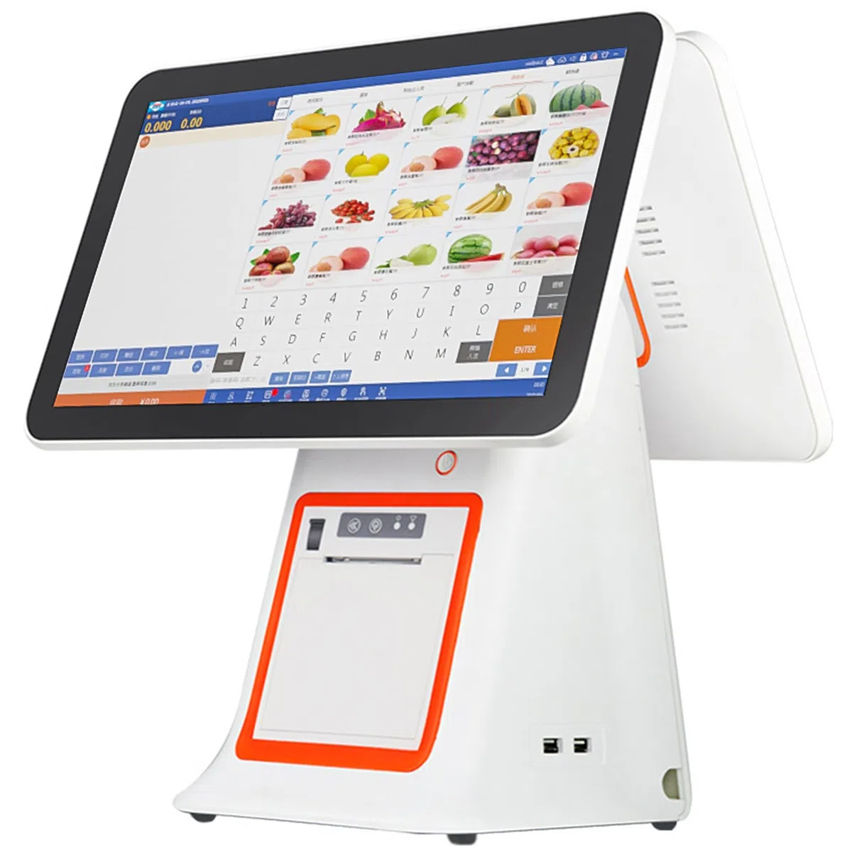 Caja registradora táctil de doble pantalla, sistema TPV táctil de 15,6 pulgadas para pequeñas empresas, módulo WiFi para caja registradora todo en uno(White)
