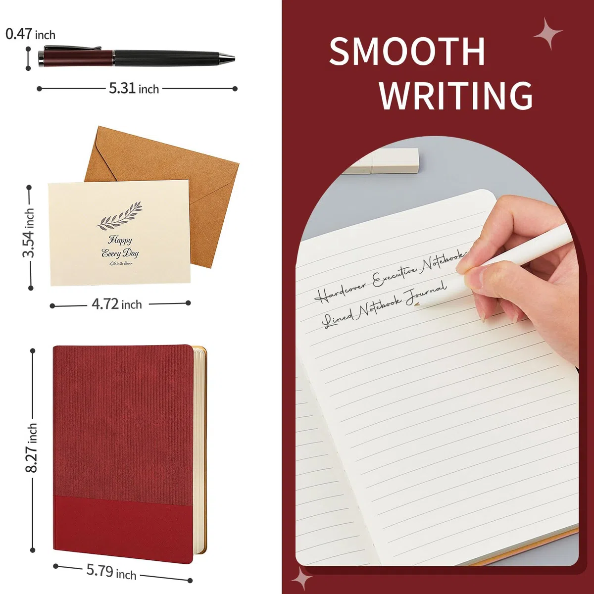 TSFPapier Cuaderno rayado A5 con bolígrafo y caja de regalo, 216 páginas, diarios de piel sintética para mujeres y hombres, papel grueso de 100 g/m², cuaderno con rayas universitarias para escuela