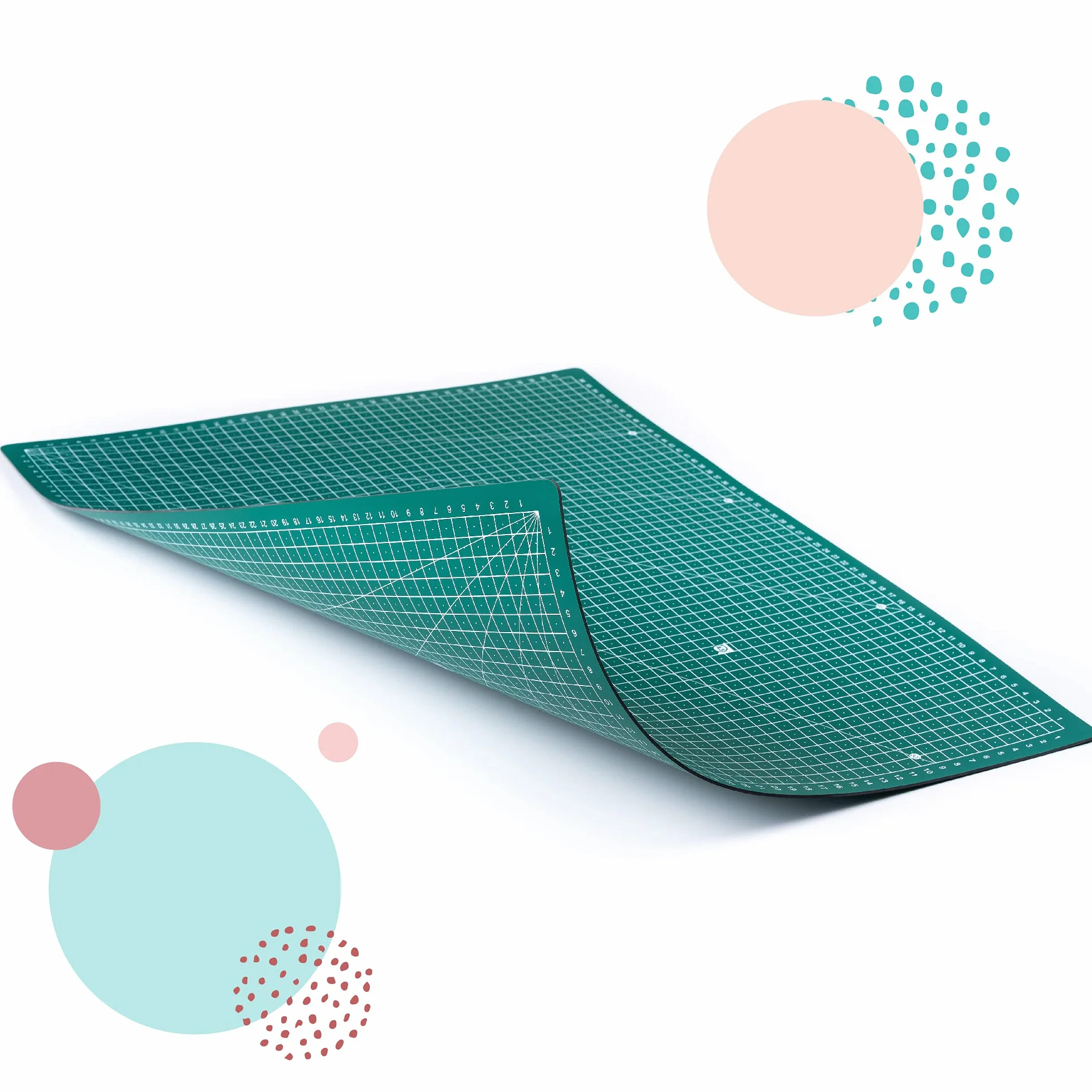 MAXKO Tapete de Corte A1 - Base de Corte A1 de PVC - Alfombrilla de Corte 2 Capas 90 x 60 cm - Cutting Mat con Escuadra 15 °- Tabla de Corte Manualidades Patchwork Costura - Verde