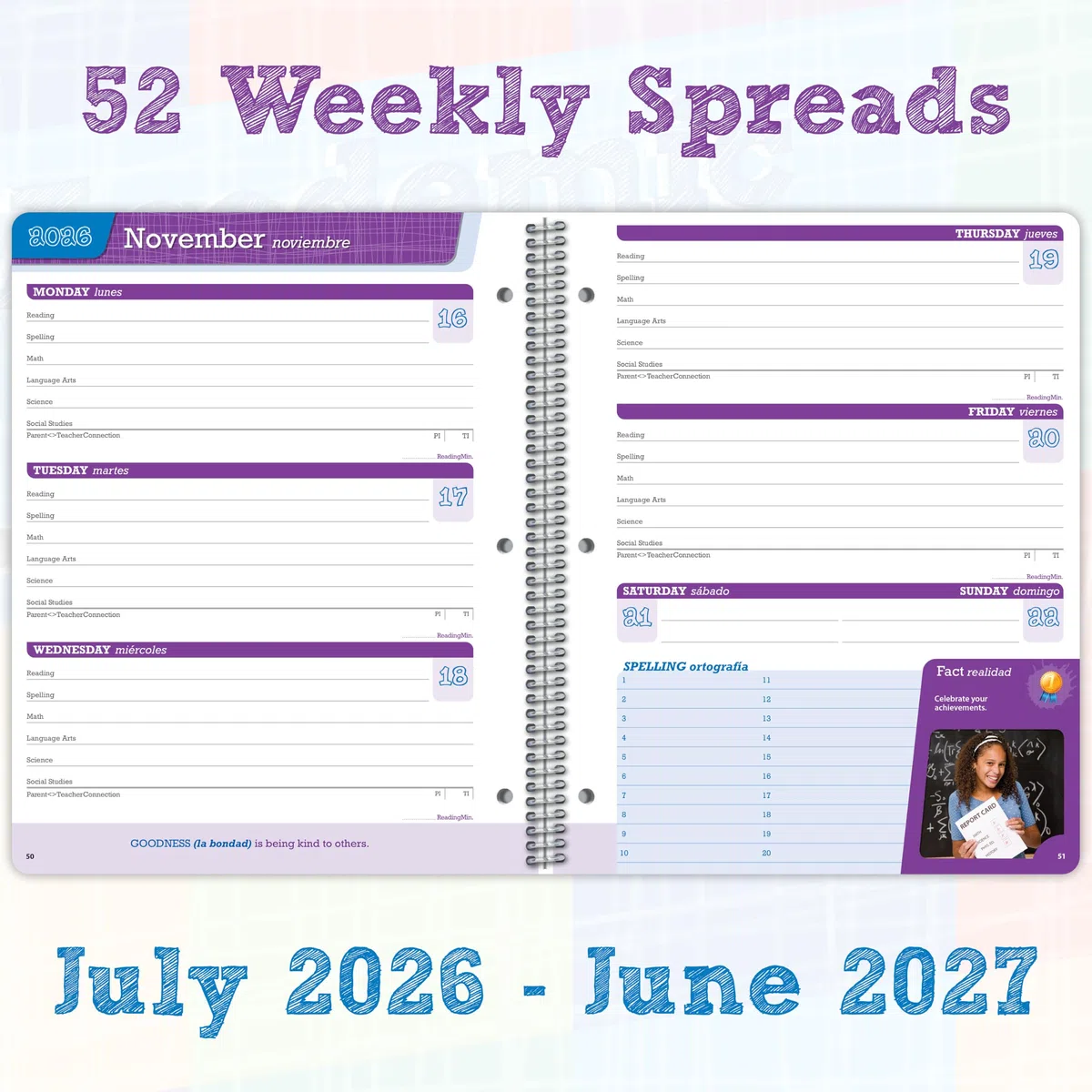 Agenda escolar escolar escolar 2026-2027, tamaño grande (8.5 x 11 pulgadas) con tapa Imagine