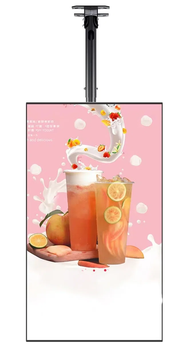 Caja de luz LED vertical con poste telescópico, tablero de menú retroiluminado delgado para montaje en pared, solución de pantalla digital para restaurantes y cafeterías