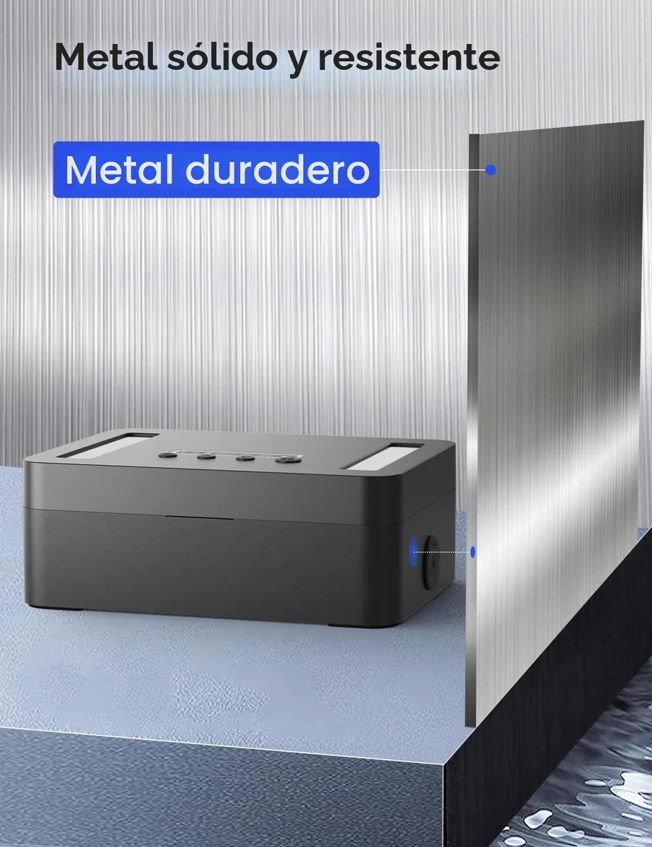 Caja Metálica con Temporizador y USB-C, Tamaño Pequeño | Bloqueo programable hasta 365 días, puerto USB-C, aviso sonoro y función de seguridad infantil.