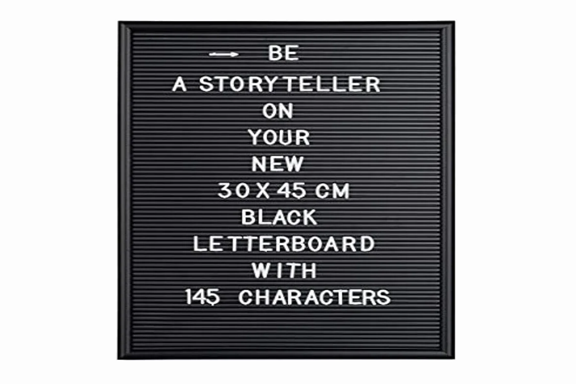 Relaxdays Letter Board con Marco de Madera, Pizarra 145 Letras, Números y Símbolos, Plástico, 30x45, Negro