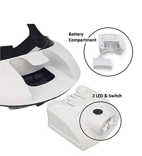 Lupa montada en la cabeza con luz LED, lupa manos libres para leer, reparar relojes, joyas, zoom de 1X a 3.5X con 6 lentes desmontables