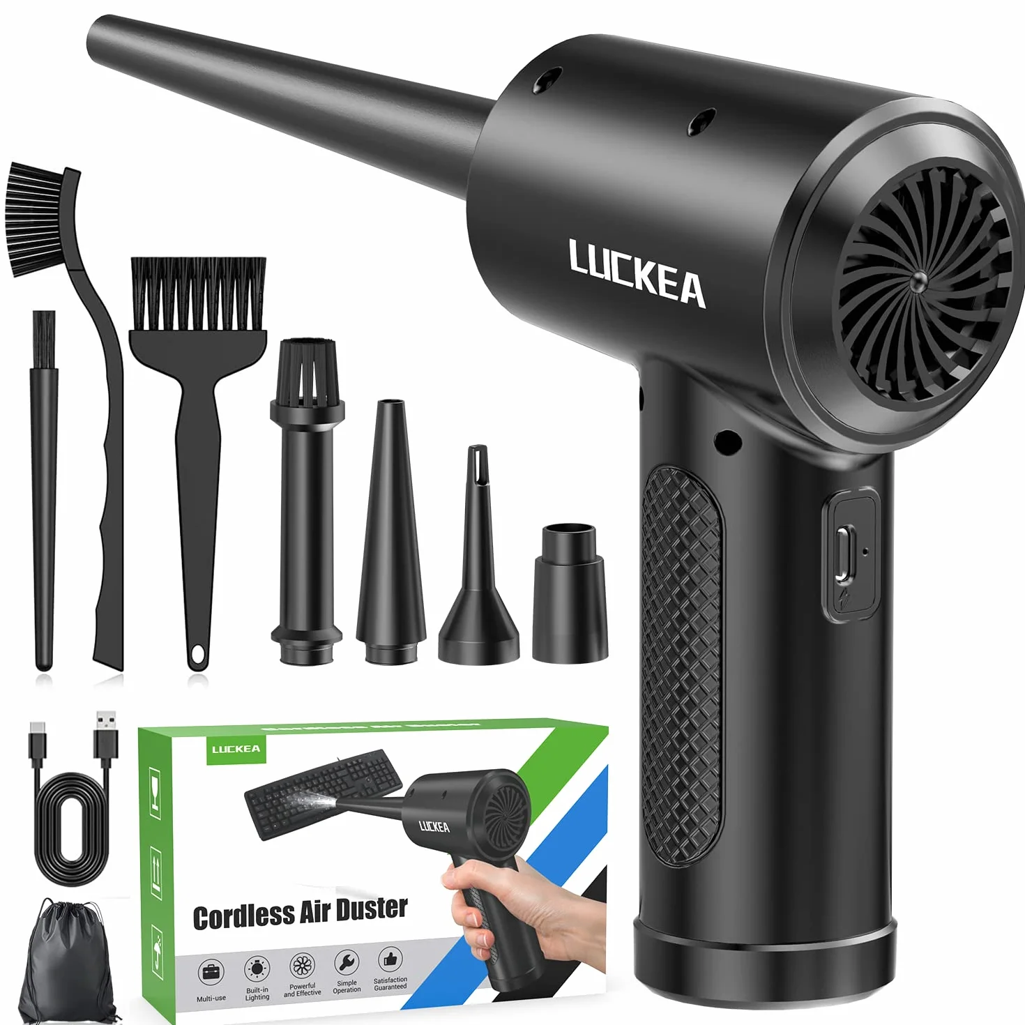 Aire Comprimido Limpieza PC Air Duster - 3 Velocidades Soplador de Aire Potente con Luz LED, 6000mAh, Soplador de Polvo para Teclado Coche Oficina, Alternativa Aire Comprimido o Compressed Air