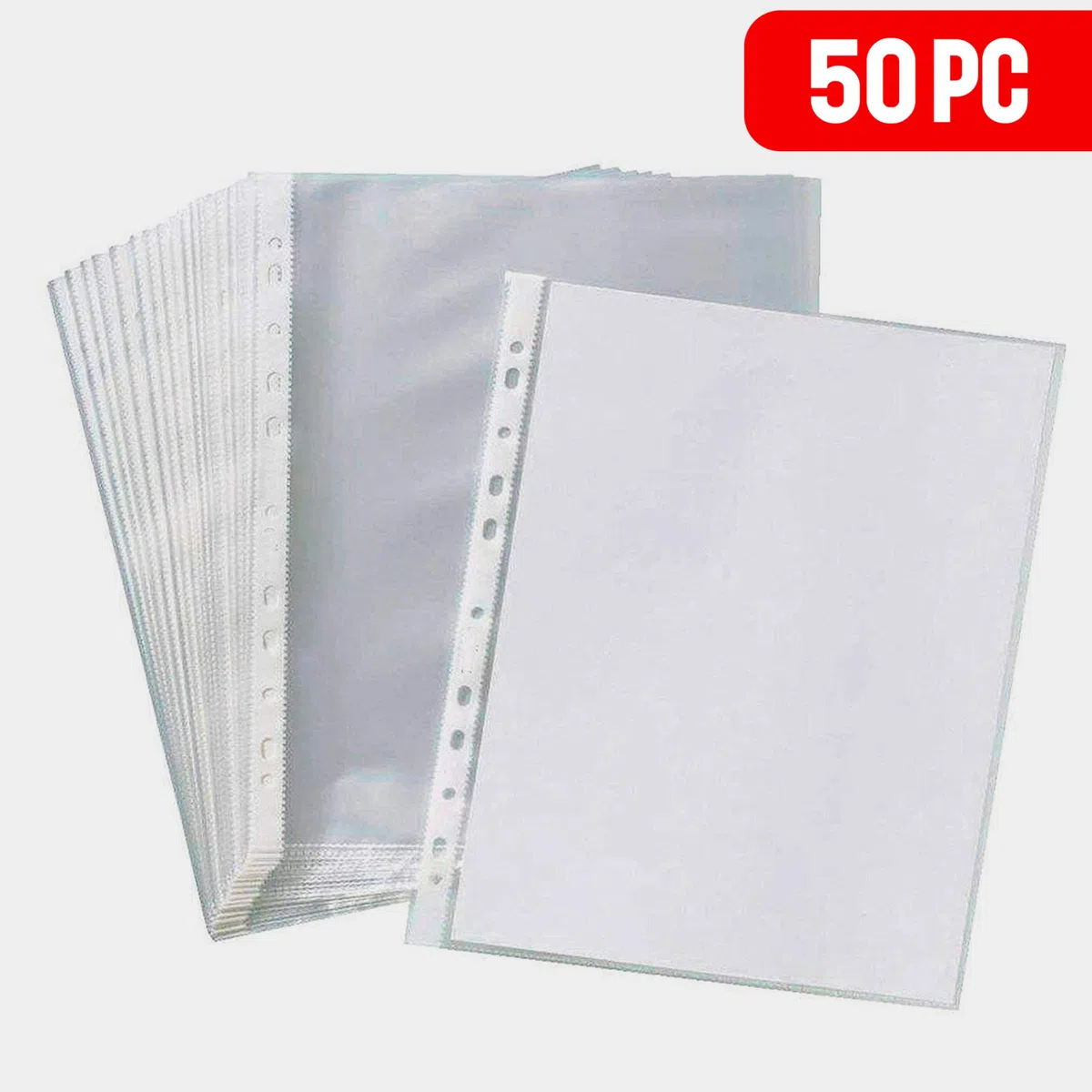 Flybuyhub - Fundas de plástico transparente impermeables de 150 micras para protector de documentos, 11 agujeros perforados, tamaño A4, juego de 50 fundas