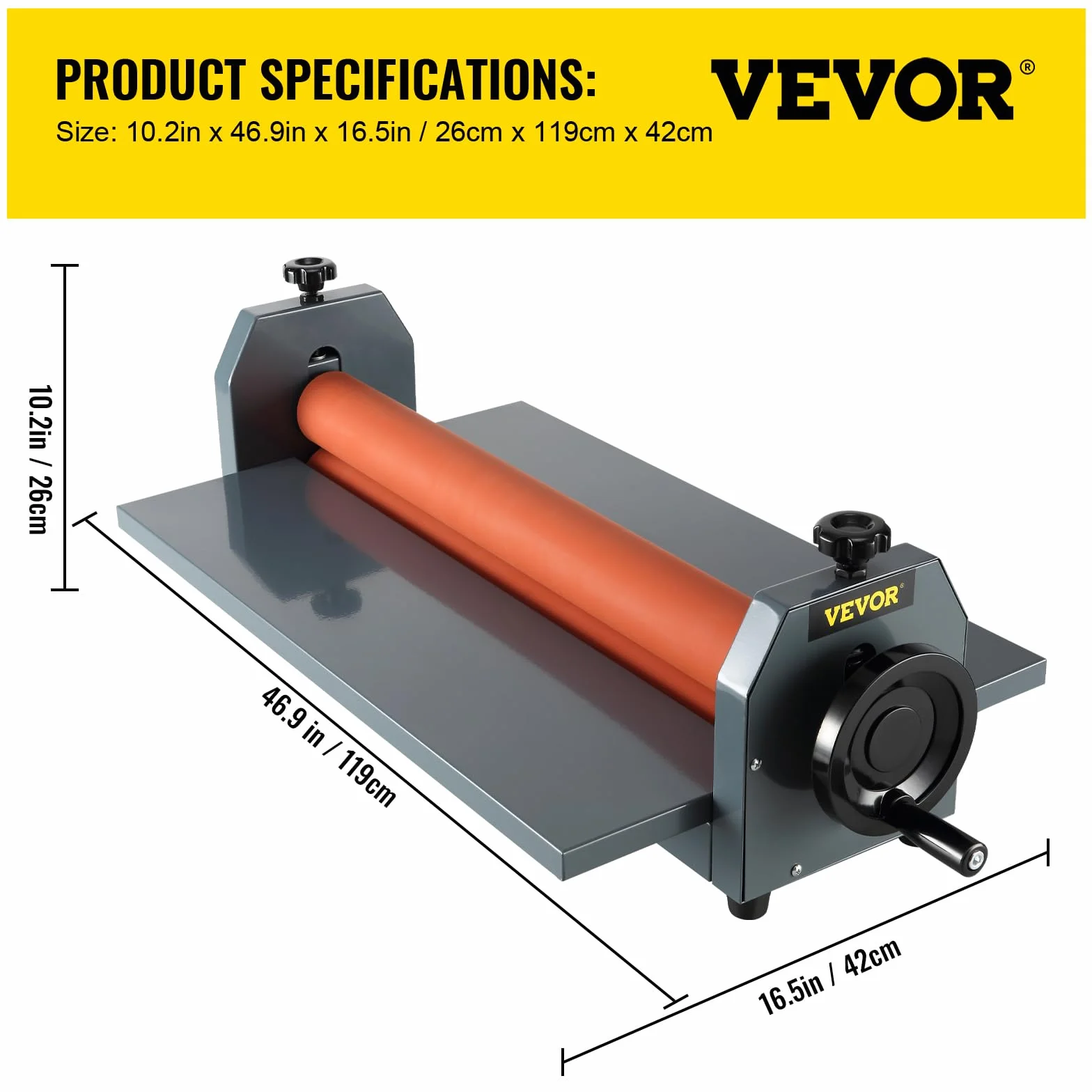 VEVOR Máquina Laminadora en Frío Manual de 1000 mm, Maquina Laminadora Profesional Espesor Máximo 18 mm, con Pies Ajustables, Laminadora de Rollo para Las Tiendas de Fotografía Publicidad Fotocopias
