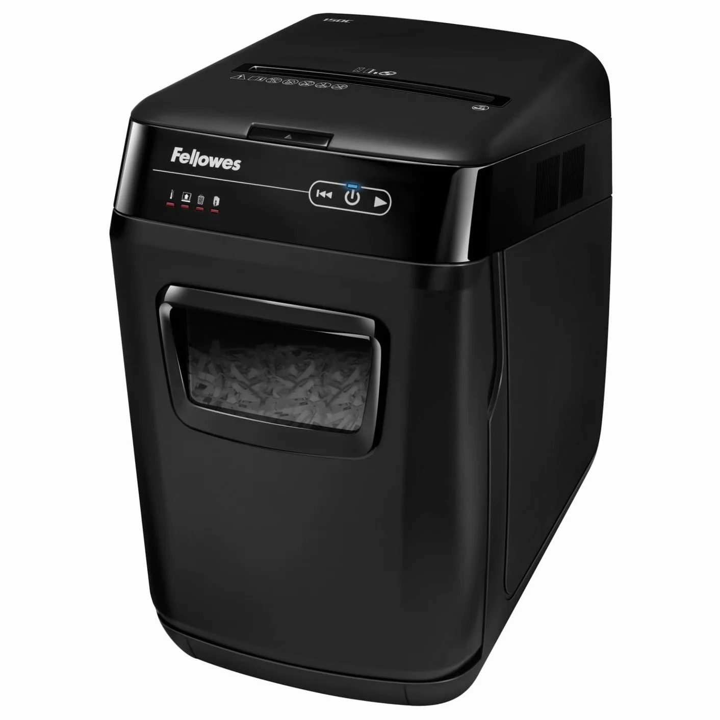 Fellowes AutoMax 150C - Trituradora de Papel híbrida, Corte en partículas (DIN-P4), destruye 150 Hojas de Manera automática y 8 manualmente, trituradora de Papel para Oficina, Papelera 32L, Negra