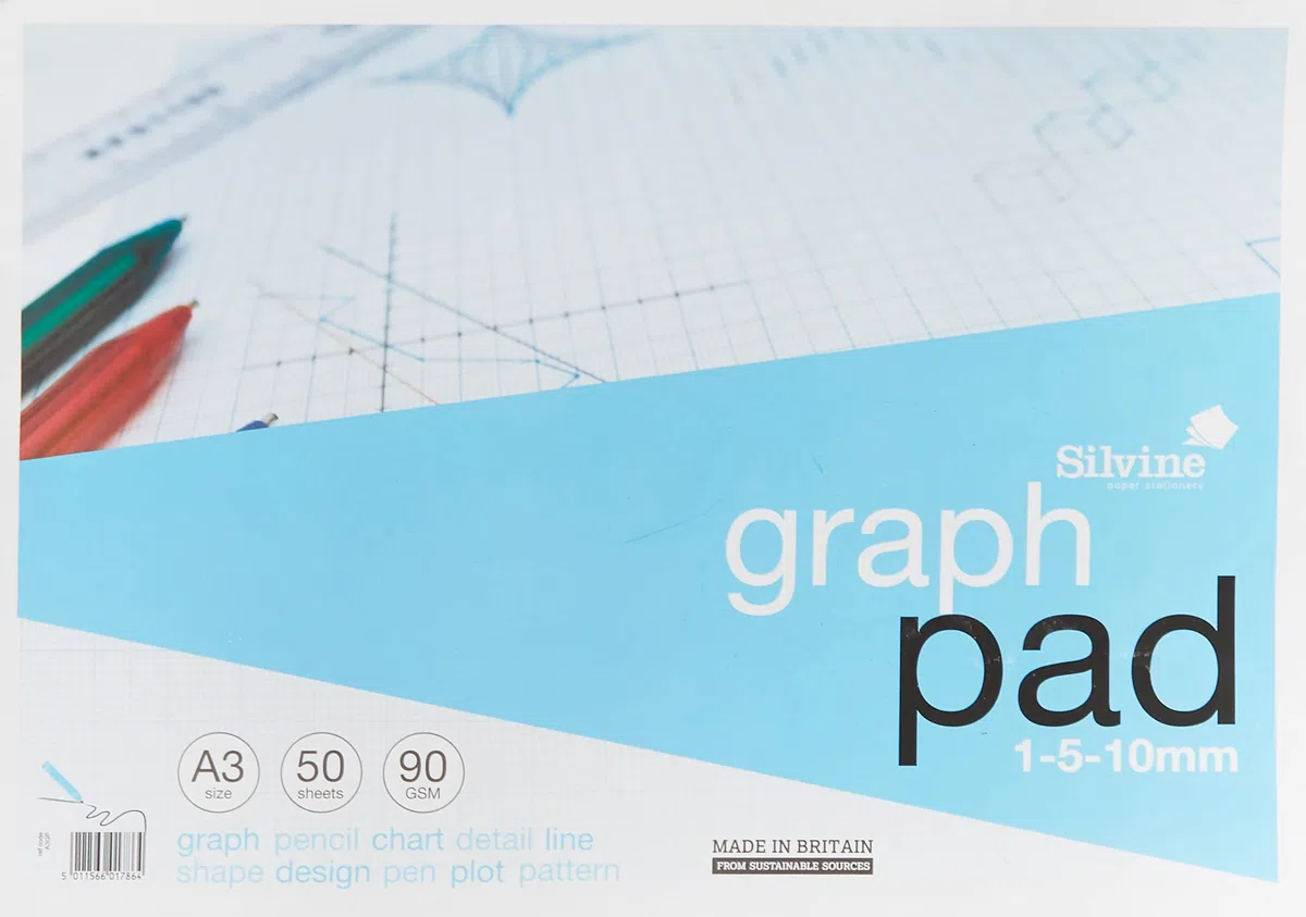 Silvine Bloc gráfico A3, 50 hojas de papel de calidad de 90 g/m², impreso gráfico de 1-5-10 mm. Ref A3GP, azul