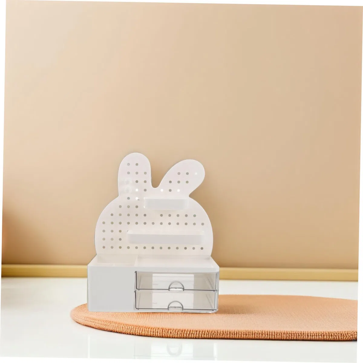 Veemoon Organizador de Escritorio con Forma de Conejo Cute Caja de Almacenamiento con Cajones Estante de Perforación para de Oficina y Papelería Accesorio de Escritorio Divertido y