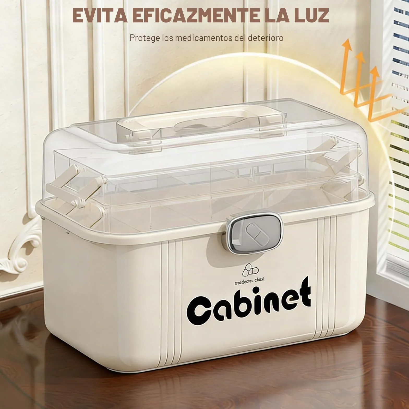Caja Medicamentos & Medicine Organizer – Caja Almacenaje Plástico 3 Niveles con Asa, Gran Capacidad para Hogar, Viajes, Uso Diario (31.5 x 22.5 x 21.5 cm)