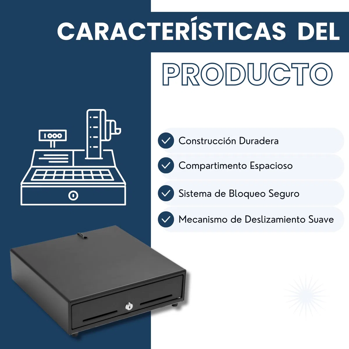 BALSAT | Cajón Portamonedas 410x114x415mm | Caja Registradora Negocio | Organizador Monedas y Billetes |Cajón Dinero automático yManual Negro | Organizador Efectivo | Con llave | Bandeja portamonedas