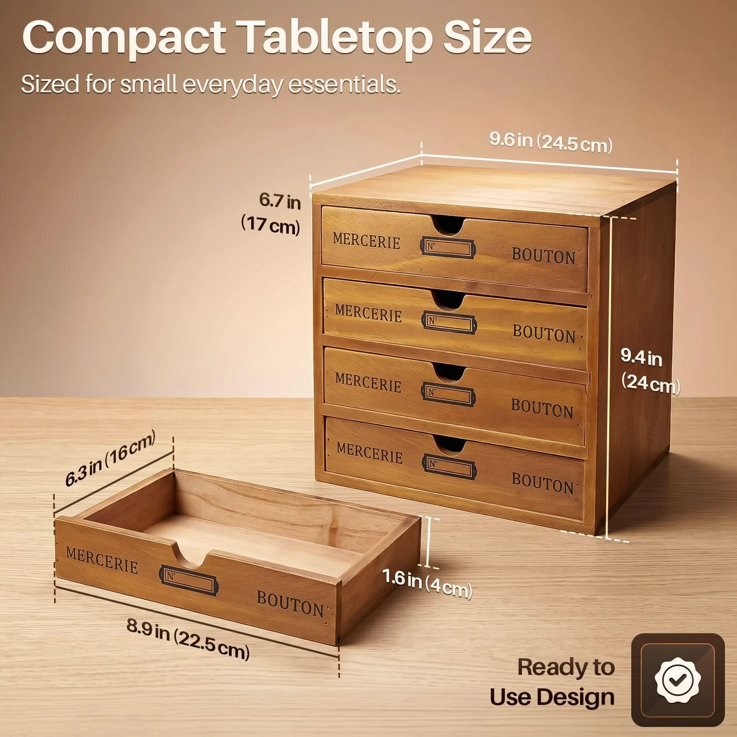 Flexzion Organizador de escritorio de madera con 4 cajones, gabinete de mesa de 4 niveles