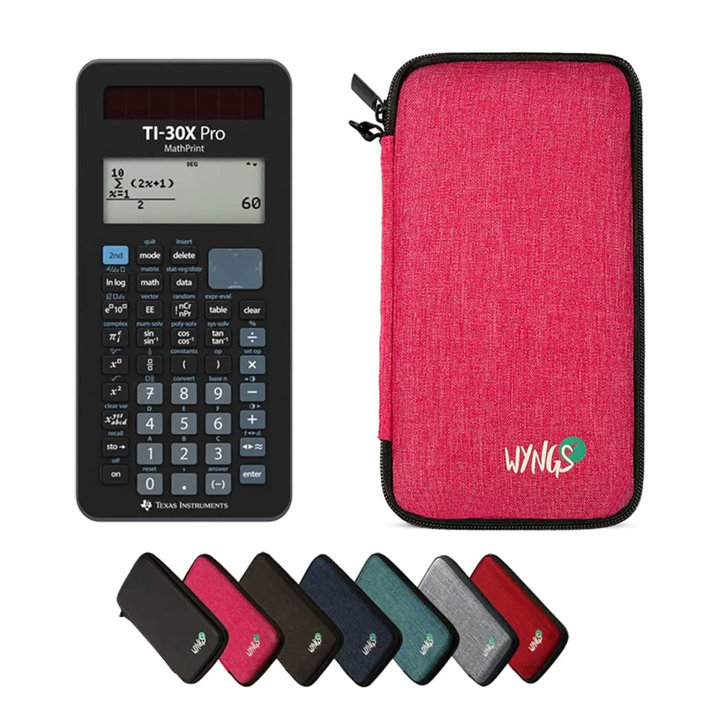 TI-30X Pro MathPrint con Funda Protectora WYNGS Rosa - Calculadora Científica - Paquete Básico