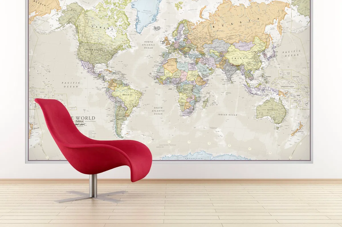 Mapamundi Mural Gigante - Clásico - 232 cm (de Ancho) x 158 cm (de Alto) | Maps International - Clásico