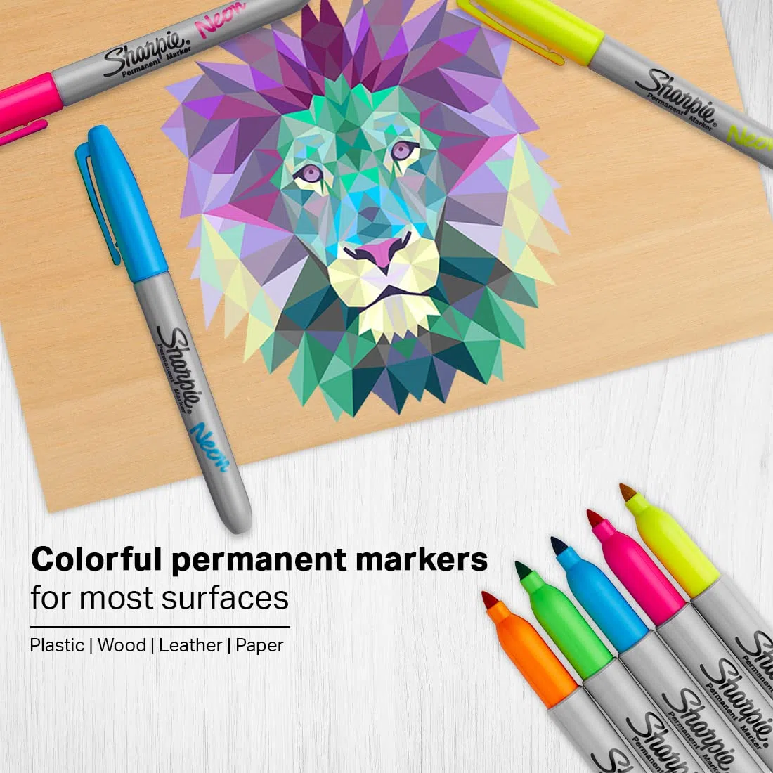SHARPIE Marcador permanente de punta fina neón para escritura precisa, apto para uso multiusos, sin manchas, artículos de papelería de oficina, paquete de 5