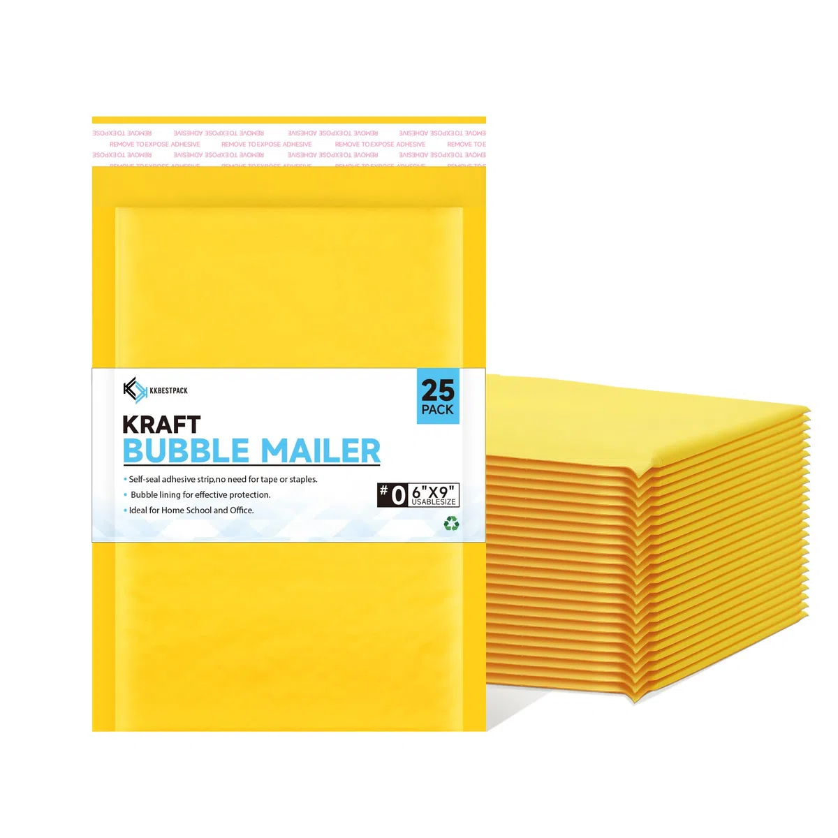 Kkbestpack Sobres de burbujas Kraft #0, sobres acolchados autosellantes, paquete de 25, 15 x 22,8 cm