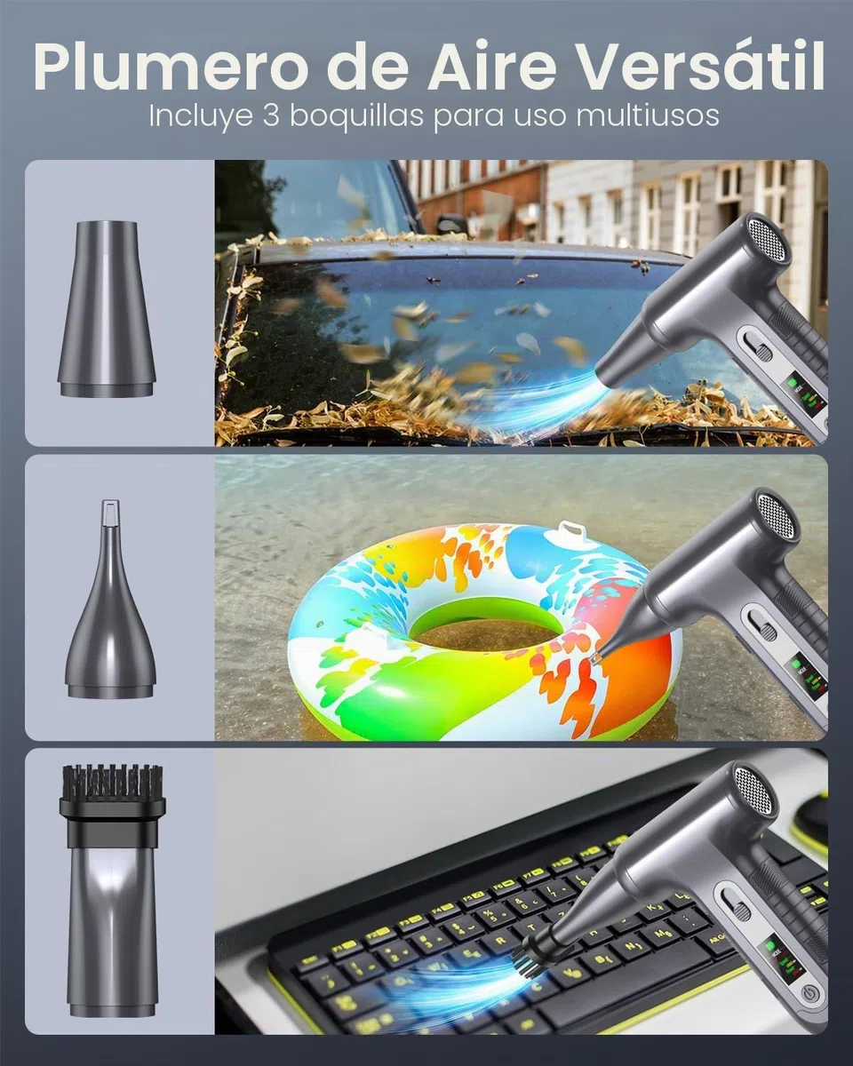 Soplador de Aire Potente con Pantalla Digital HD - Air Duster 200000 RPM con Luz LED, Batería 6000 mAh, Aire Comprimido Limpieza PC, Coche, Oficina, Sustituto de Spray Aire Comprimido, W06-Plata