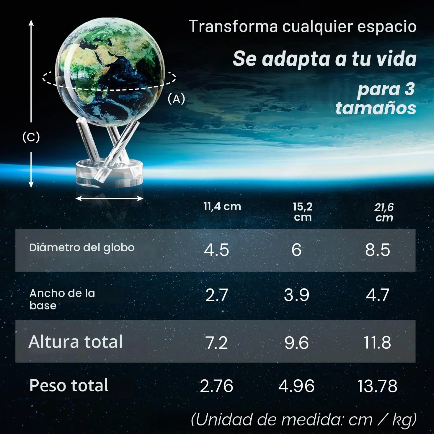 MOVA Globe - Tierra con nubes Clásico (4,5") | Globo autorrotativo alimentado por luz | Movimiento silencioso, sin pilas ni cables | Decoración de escritorio única o regalo para amantes del espacio