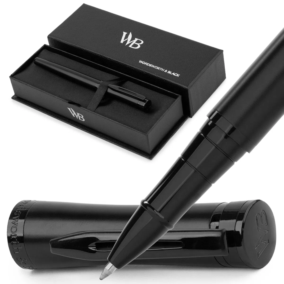 Wordsworth & Black Rollerball Pen - Bolígrafo de Lujo - Acabado en Laca Negra Completa, Recarga de Tinta,Recargable,Regalo para Hombres & Mujeres,Escritura Profesional,Bonitos Bolígrafos Elegantes