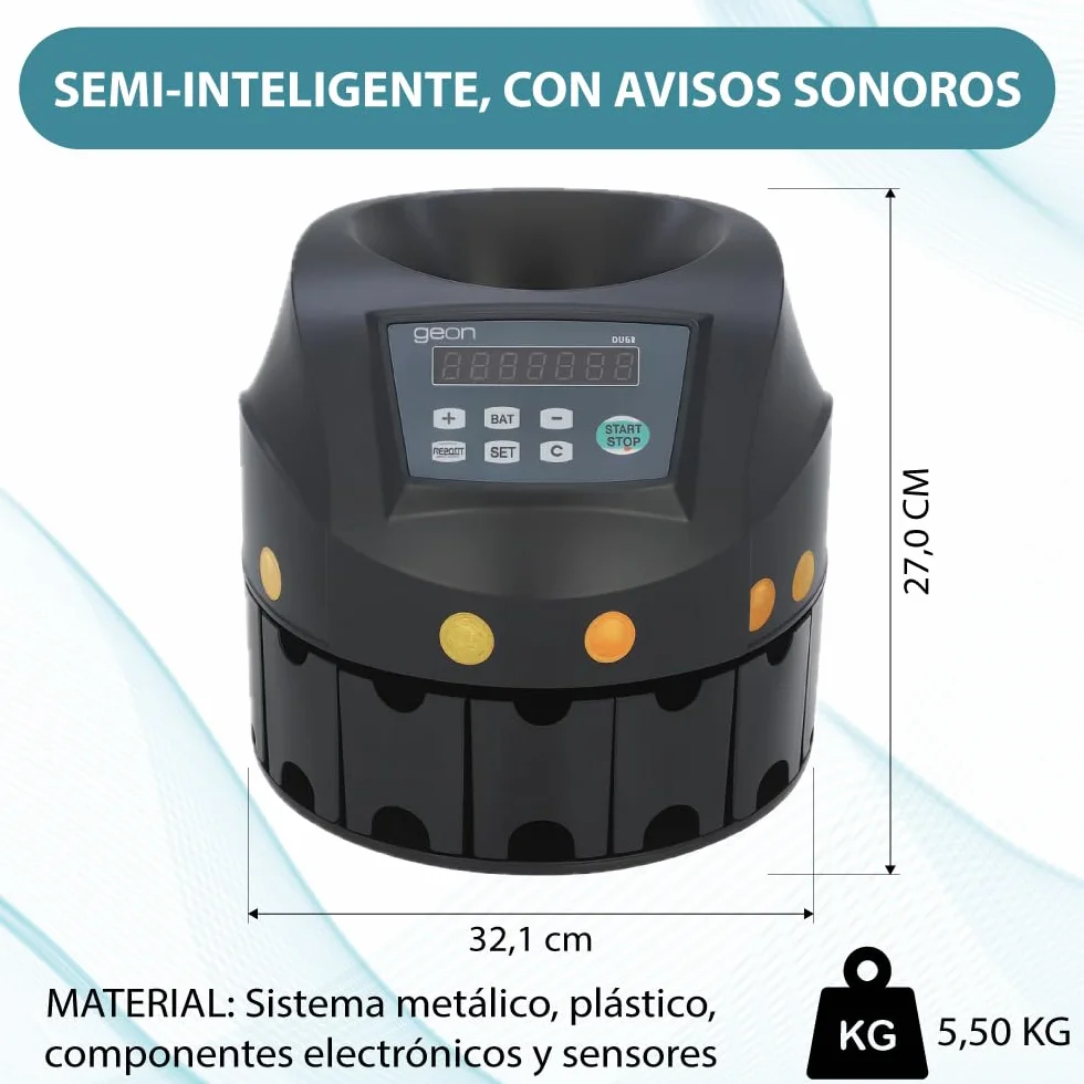 Contador de Monedas Automático Clasificador 200 Monedas/Minuto Capacidad 300-500 Compatible EUR USD Pantalla LED RS232