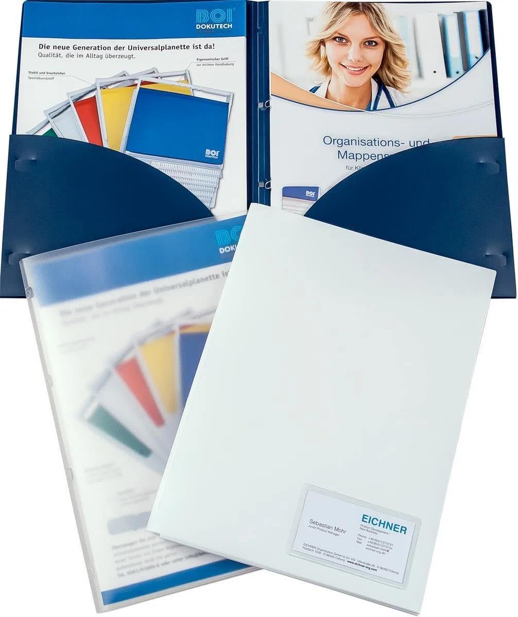 Carpeta de presentación de PP Incluye autoadhesivo bolsillo para tarjetas de visita, 10 unidades), varios colores, color azul