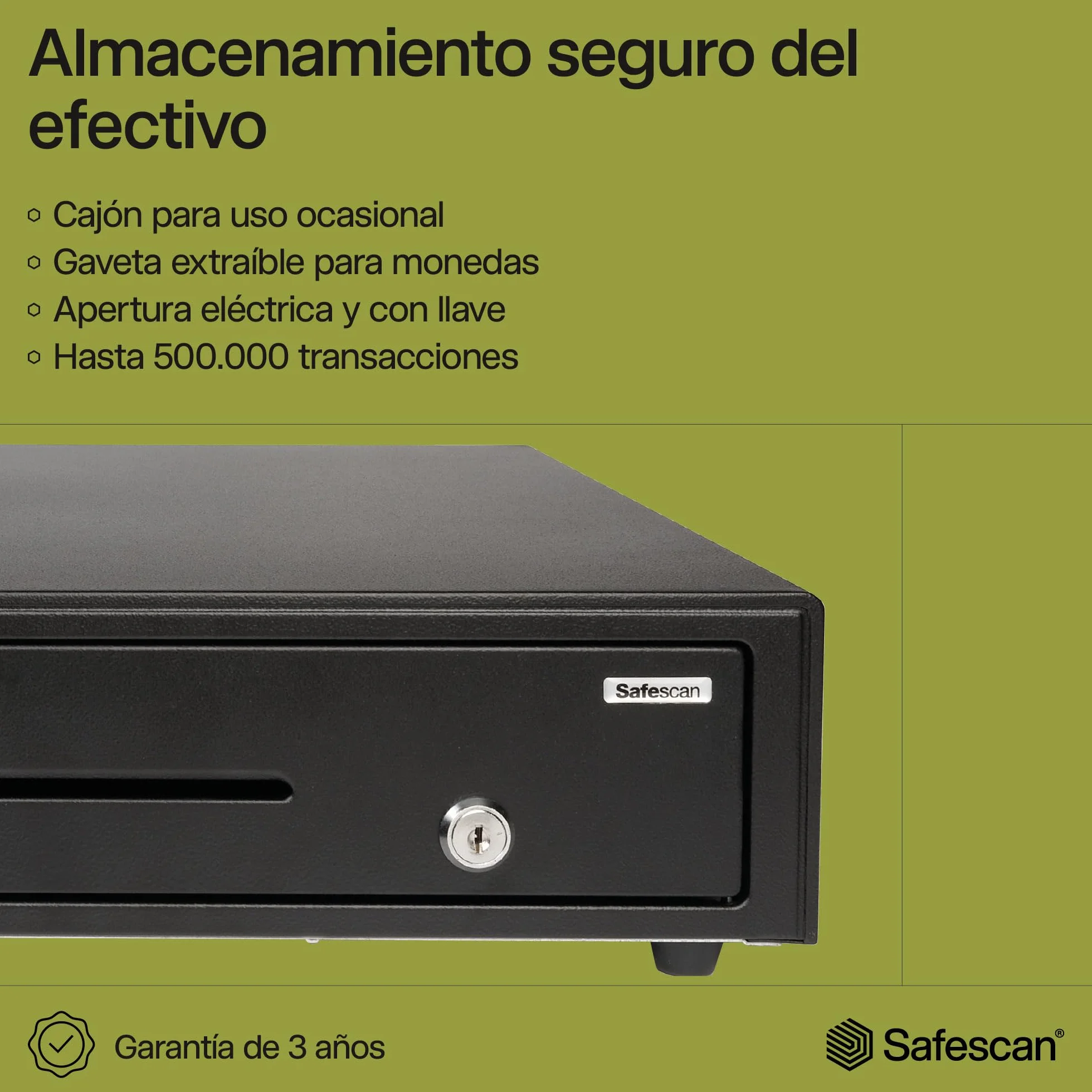 Safescan LD-4141 Cajón portamonedas uso ocasional para el efectivo - Caja registradora con 4 apartados para billetes y 8 para monedas - Caja dinero conexión RJ-12 - Cajón portamonedas 41x41,5x11,5 cm