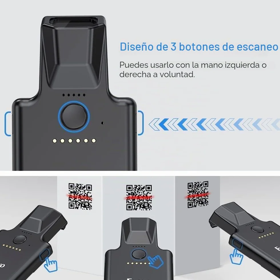 Eyoyo Escáner de Código de Barras Bluetooth 1D 2D QR Inalámbrico con Clip para Móvil Android iOS