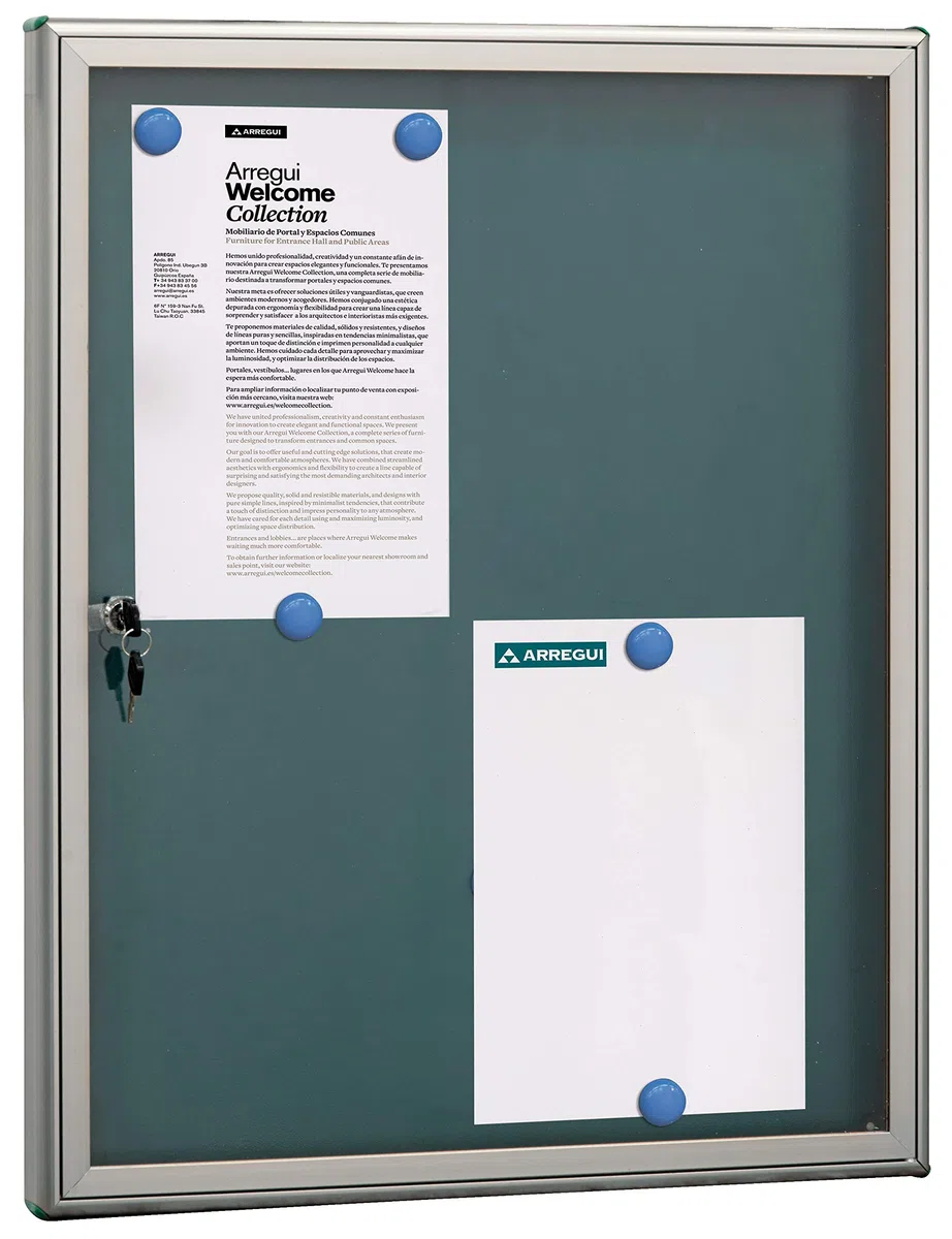 Arregui PAN72 Panel de Anuncios de aluminio y metacrilato para 4 hojas DIN A4, plata