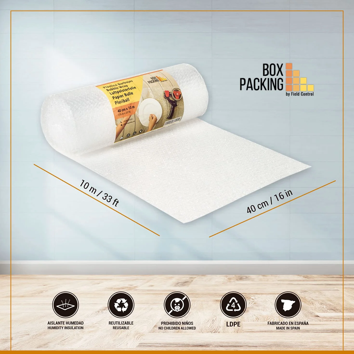 BOXPACKING | Papel Burbujas Embalaje Mudanza | Plástico Burbujas | 40 cm x 10 m | Rollo burbujas Embalaje | Bubble Wrap | Protección de objetos frágiles para envíos y mudanza | Burbuja 1 cm (40 g/m²)