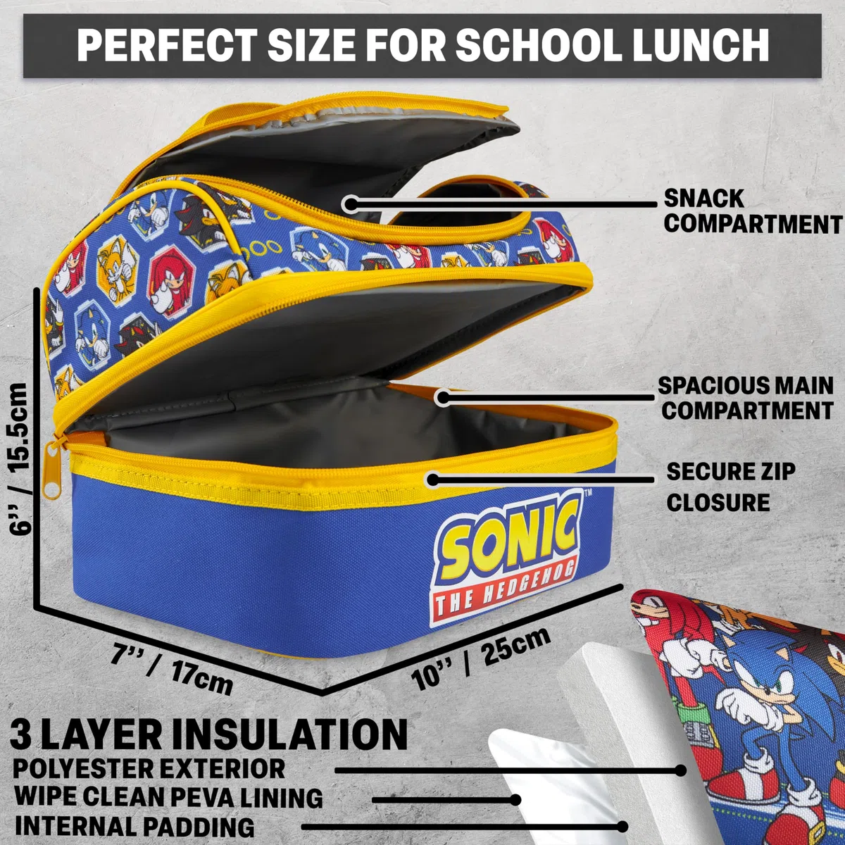Get Trend SONIC THE HEDGEHOG Bolsa Térmica, Set Niños, 3 Piezas, Botella Agua 600 ml y Caja Bento Fiambrera con 2 Compartimentos, Sin BPA, Colegio y Guardería (Azul/Multi Sonic)