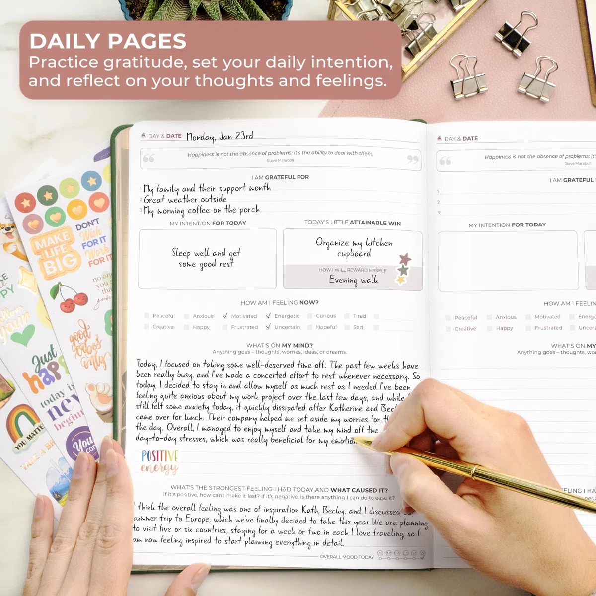 Clever Fox Inner Peace Journal – Diario guiado para aliviar el estrés y la ansiedad con indicaciones – Cuaderno de curación y autodescubrimiento para mujeres y hombres (verde bosque)