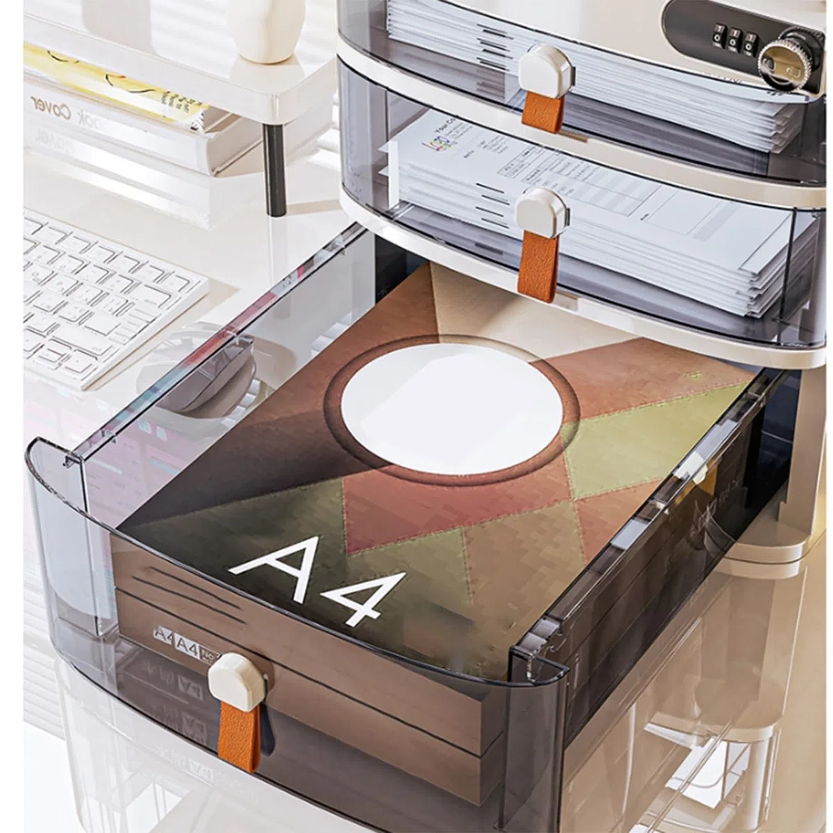 Archivador De Escritorio Con Cerradura Combinada, Archivador Con Cajón | Organizador De Almacenamiento De Documentos A4 De Gran Capacidad, Para Uso Financiero De Oficina Y Escuela(3-layers)