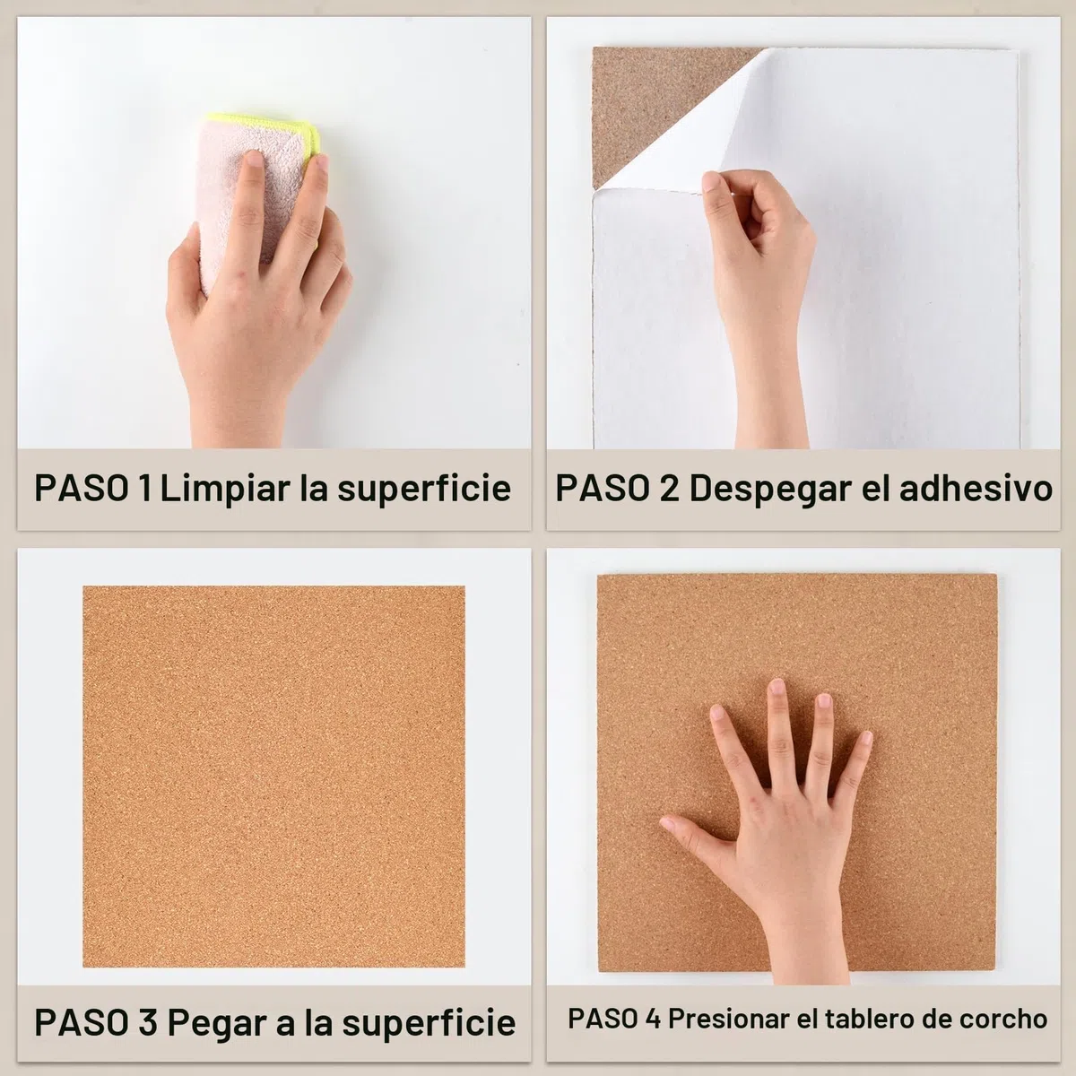 6 paneles de corcho cuadrados autoadhesivos para pared con 100 pines para tablones de anuncios, pared de corcho, decoración del hogar, escuela, oficina, (30 x 30 x 0,6 cm)