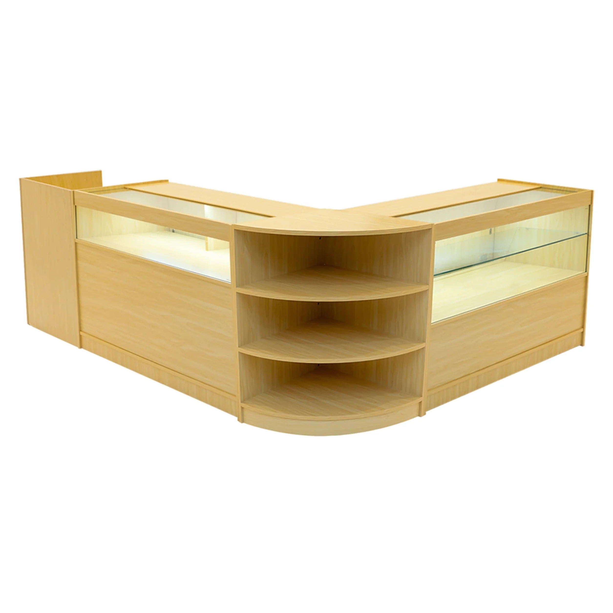 Set Mostradores Comerciales "EUROPA" | Arce |LM60+ B1200+C1200+TB60| MDF y vidrio templado | Estantes y puertas corredizas con cerradura | Fácil Montaje | Mostrador Recepción Expositor Comercial
