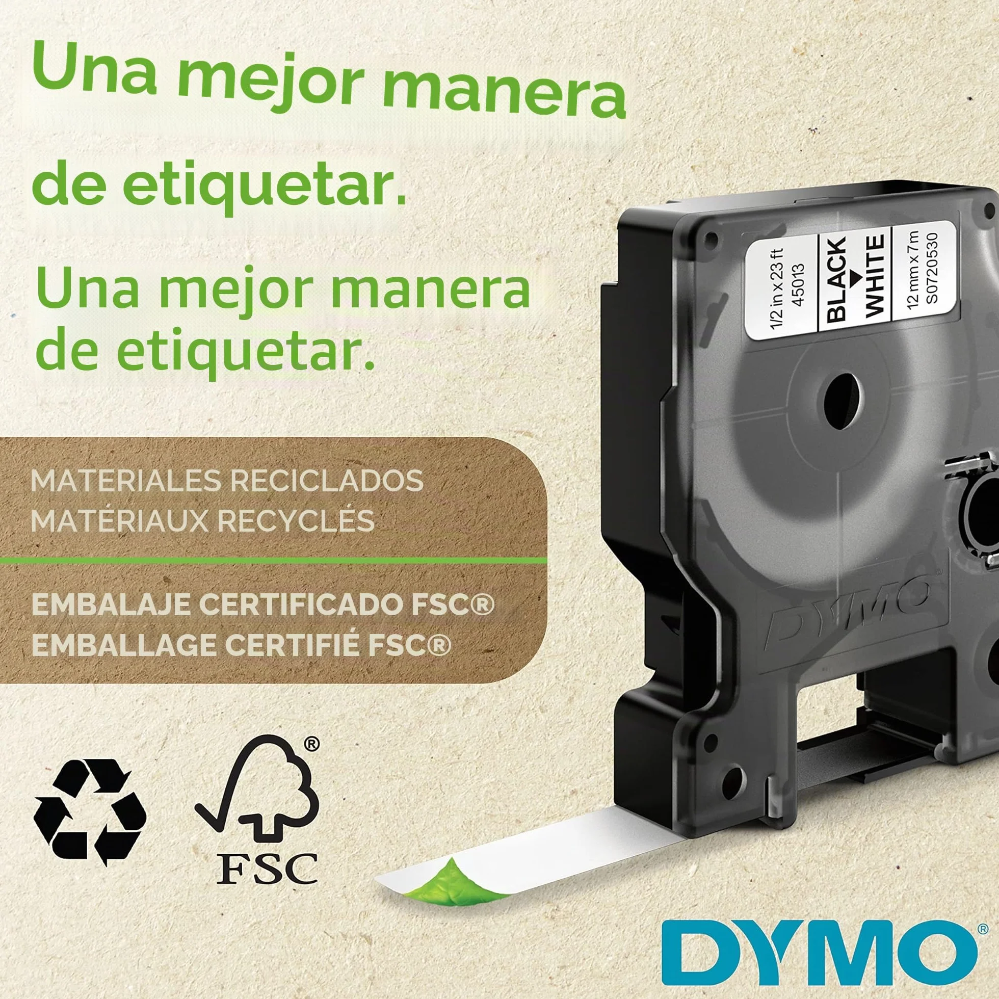 DYMO D1 etiquetas auténticas 12 mm × 7 m blanco negro para LabelManager 2 unidades