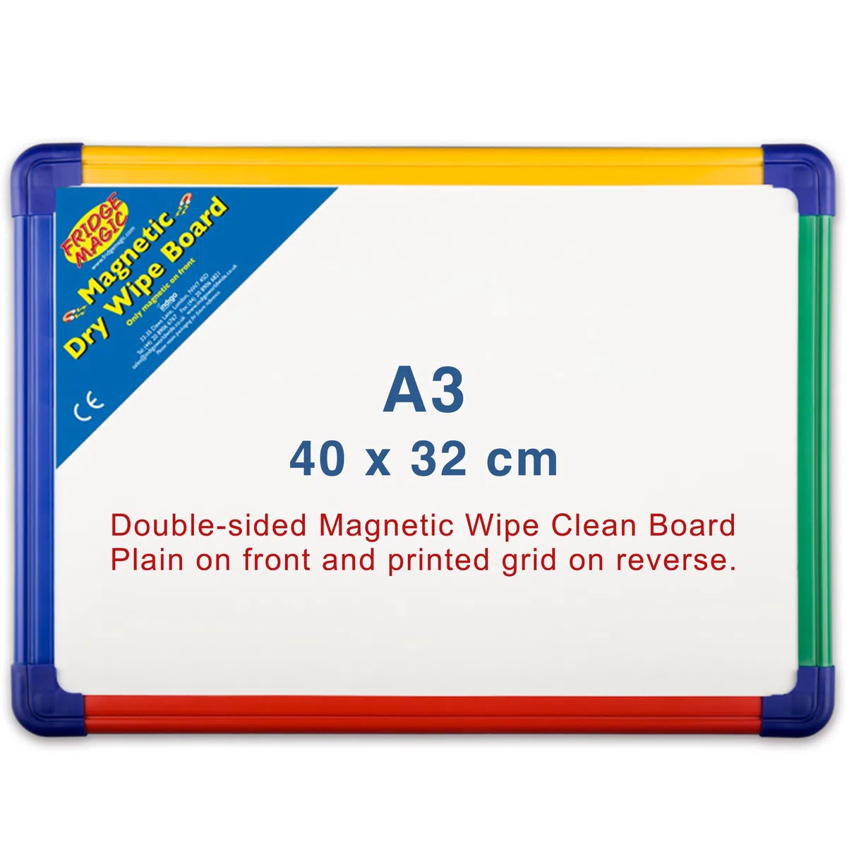 Pizarra blanca magnética arcoíris versátil A3 - Doble cara con diseño en blanco y cuadrícula - 40 x 32 cm. Perfecto para uso en el hogar, la oficina y el aula
