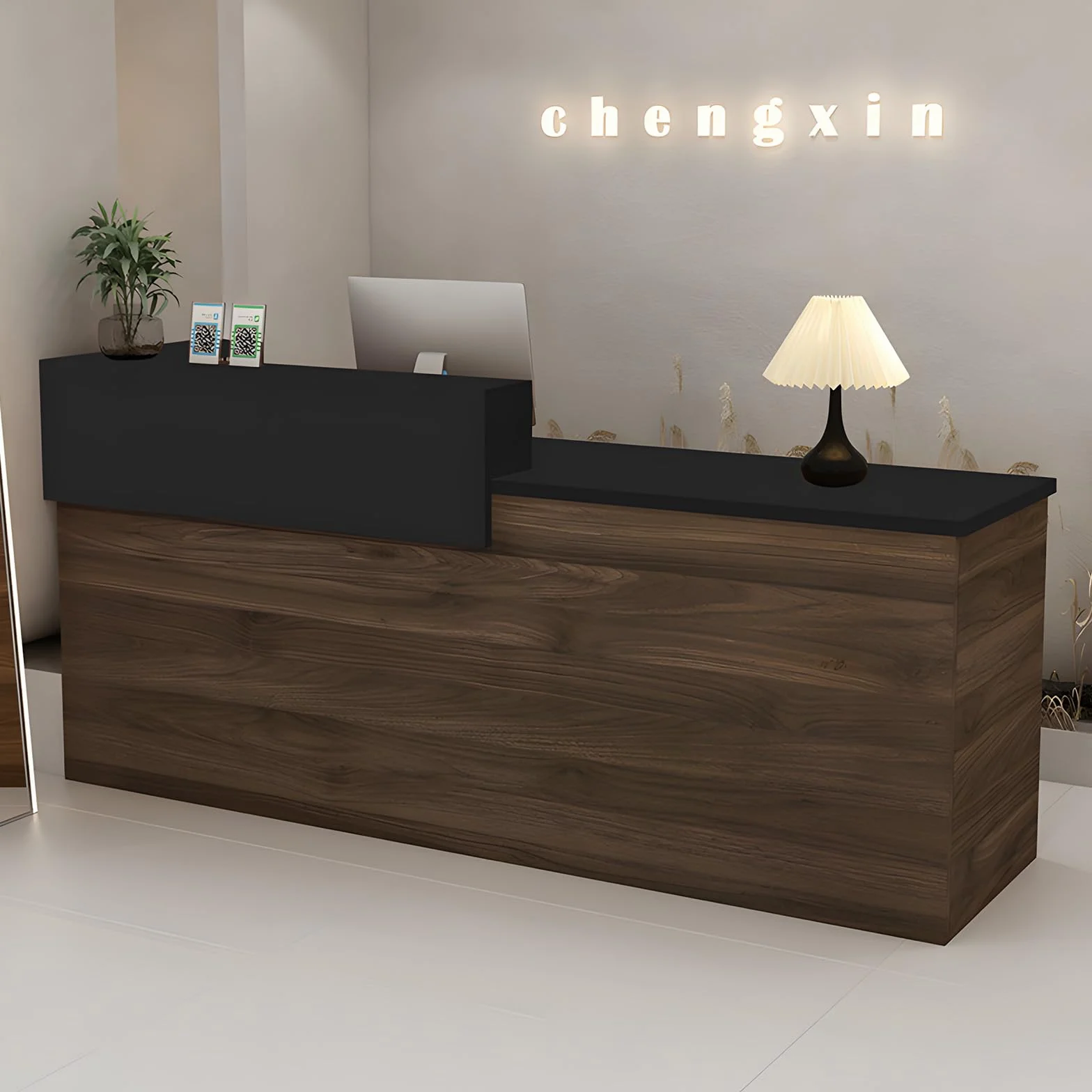 Mostrador Recepción Moderno MDF 240 cm Mueble Oficina Cajón Estantes Abiertos