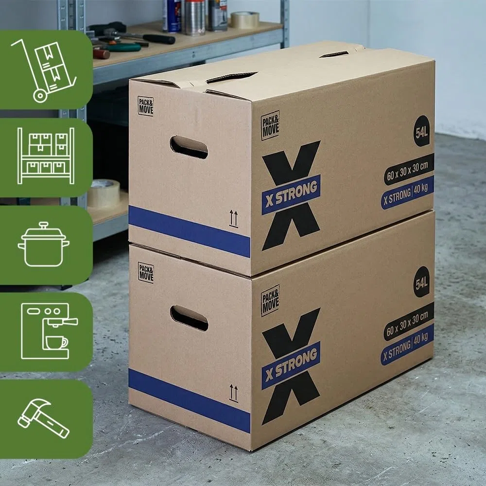 Pack and Move – Lote de 15 cajas de desplazamiento X Strong – 60 x 30 x 30 cm – Carga 40 kg – Extrema resistencia – Gran capacidad