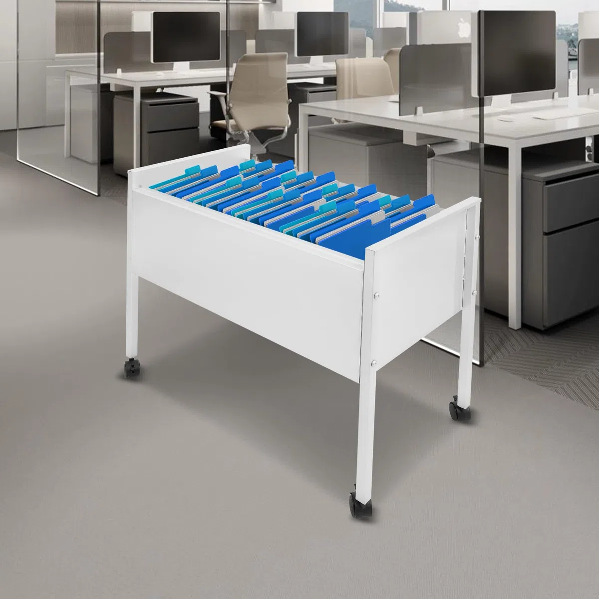 Carro archivador colgante, 80 casillas Archivador archivador con ruedas | armario de oficina para oficinas, salas de reuniones, salas de estudio, capacidad de carga 30 kg 70 x 37 x 60 cm