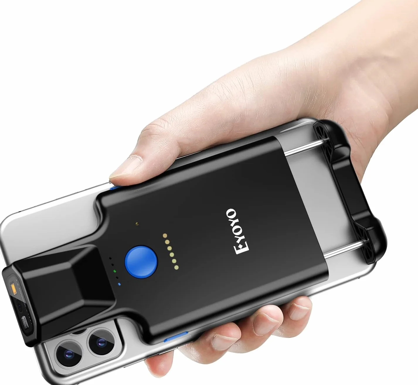 Eyoyo 2D Backclip Bluetooth Barcode Scanner, Lector de código de Barras para teléfono con Clip Trasero, escáner de código inalámbrico QR 1D con batería de 1600 mAh Compatible con Android, iOS, iPhone