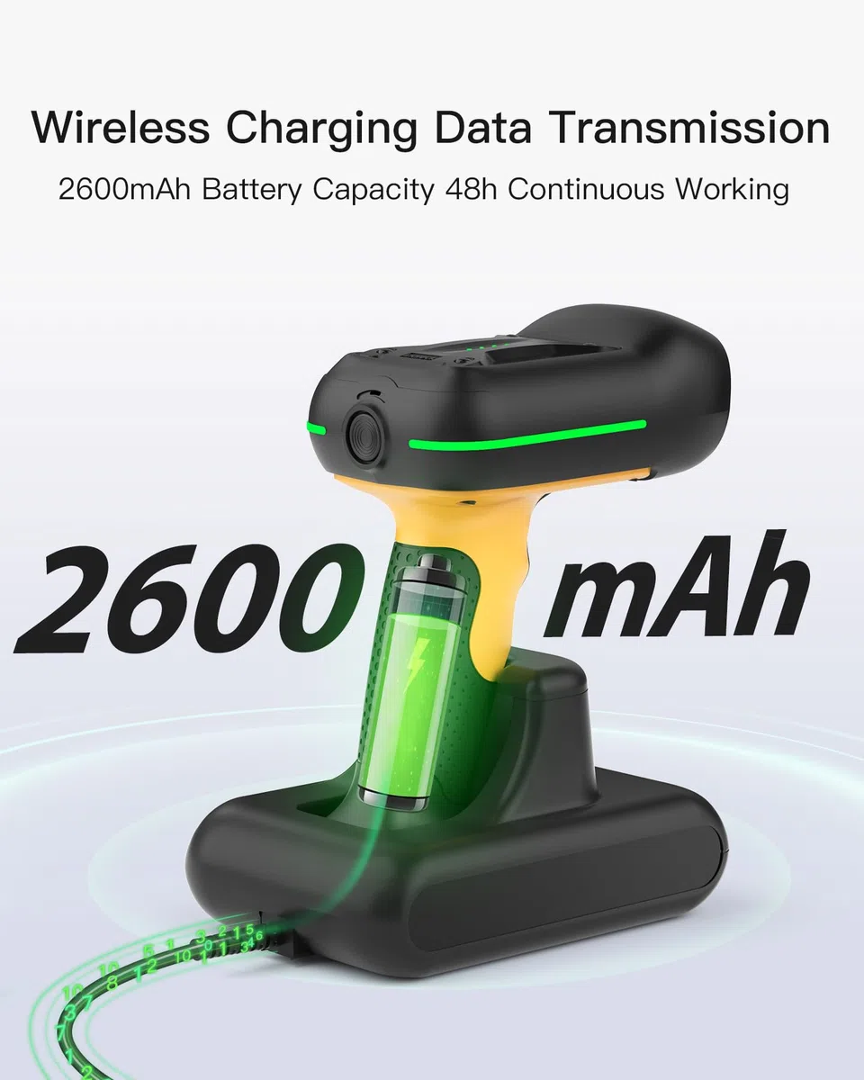 Inateck Escáner de código de barras RFID industrial, inalámbrico, lector de códigos de barras 2D IP67 con base de carga, conexión Bluetooth/2.4G/USB, batería de 2600 mAh, soporte SDK de aplicación