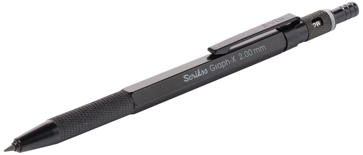 Caso Minas lápiz hexagonal de diseño ajustable 2,0 mm portaminas en negro mate Model. Graph de X