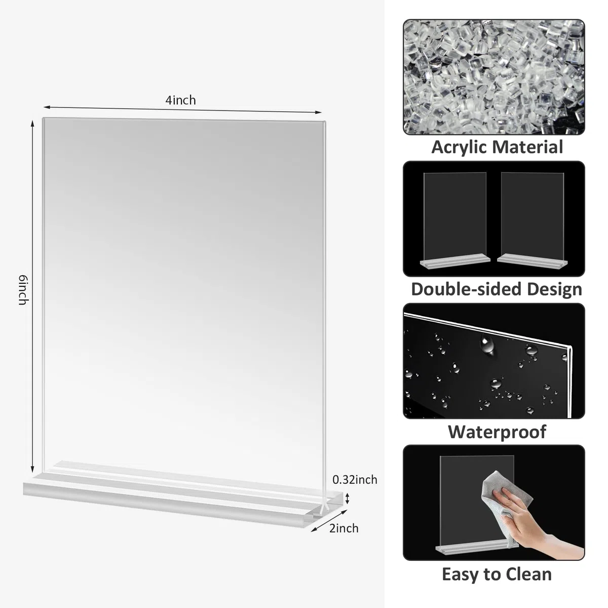 Paquete de 4 soportes acrílicos de doble cara para letreros de 4 x 6, soporte de exhibición de menú de plástico en forma de T, soporte de papel de exhibición de tarjetas de mesa para