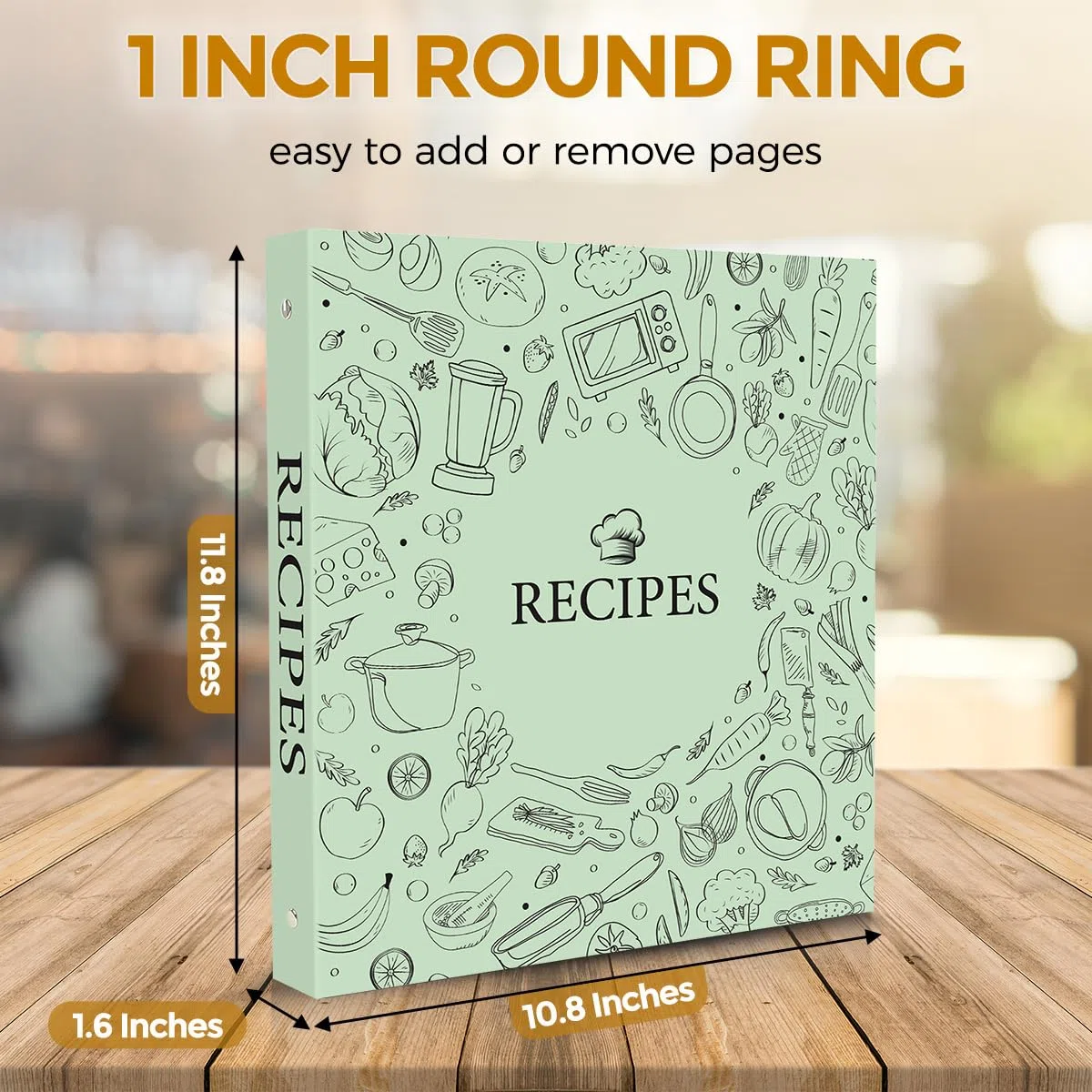 Carpeta de recetas de 8.5 x 11 pulgadas, 3 anillos redondos de 1 pulgada, libro de recetas para escribir en tus propias recetas, receta con 60 fundas de plástico, 12 divisores, 60 tarjetas de recetas