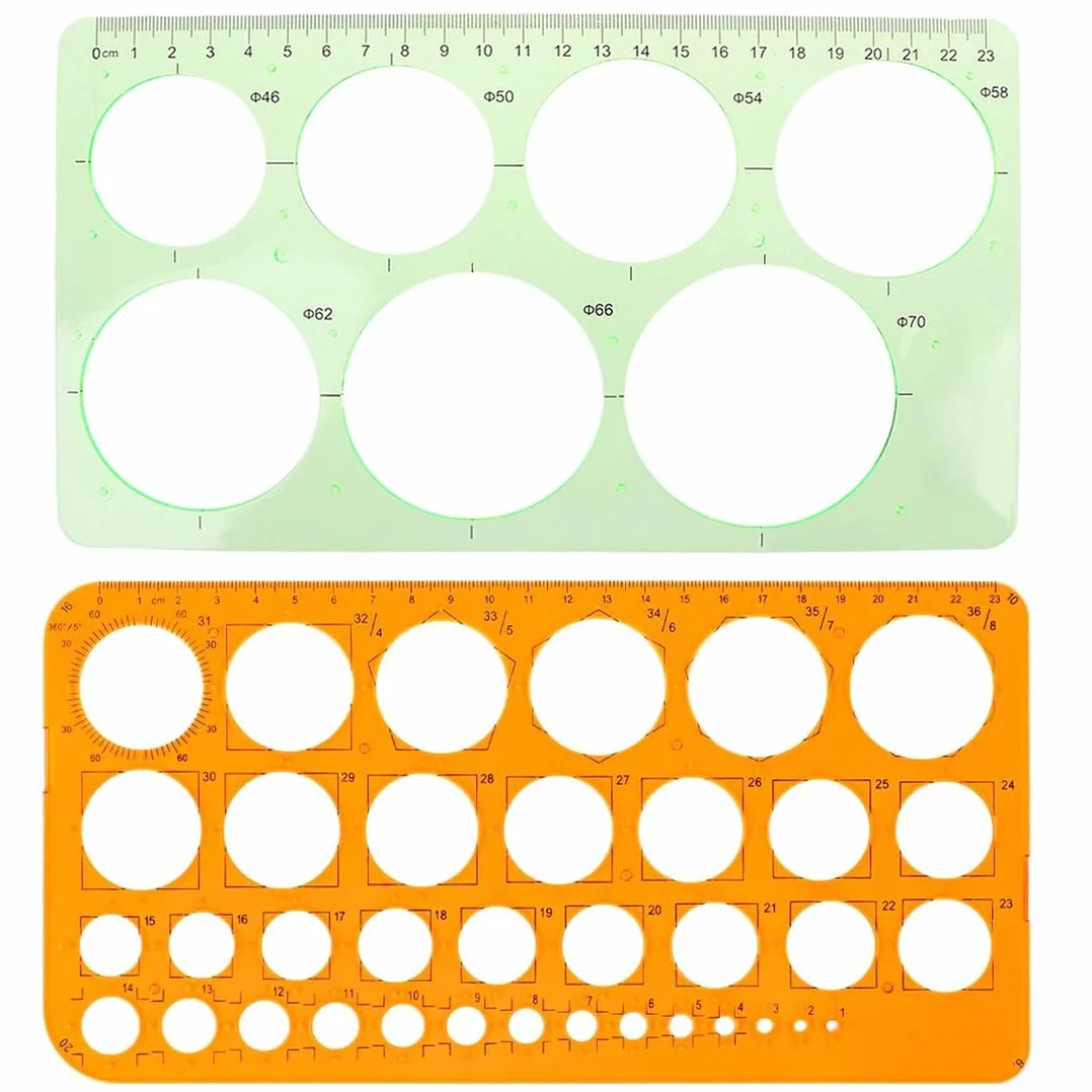 Regla Redonda, Reglas Circulares, Plantillas de Dibujo de Radio Circulares de Plástico para Suministros Escolares y de Oficina, 2 Piezas